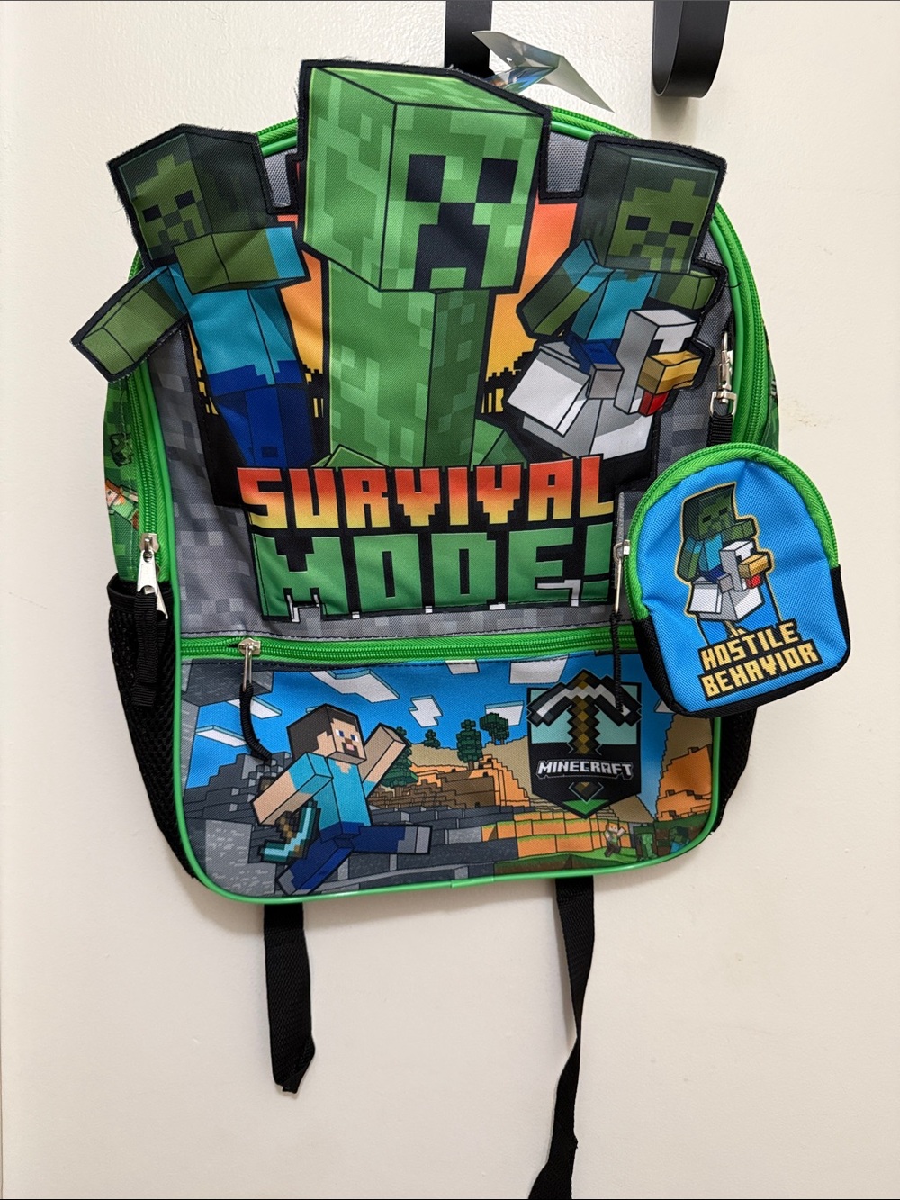 Minecraft Kids Green 'Survival Mode' Backpack with Detachable Pouch